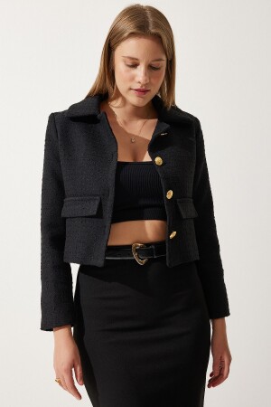 Kadın Siyah Crop Tüvit Blazer Ceket TO00039 - 1
