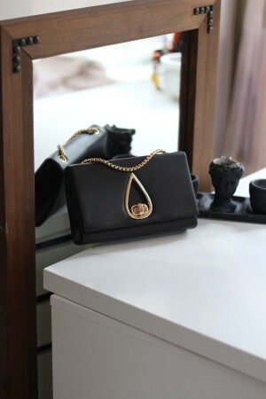 Kadın Siyah Damla Aksesuarlı Omuz Çantası - Moom Bag