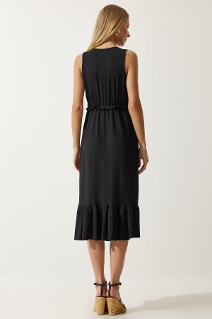 Kadın Siyah Derin V Yaka Kalın Askılı Örme Elbise MC00268 - 8