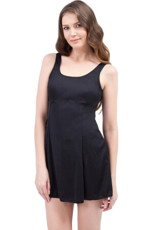 Kadın Siyah Düz Elbiseli Battal Mayo - 1