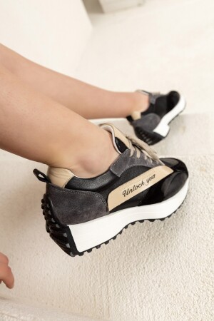 Kadın Siyah Günlük Rahat Spor Ayakkabı Sneaker Hakiki Deri Yürüyüş Koşu Ayakkabı 4cm Ortapedik Tin03 - 8