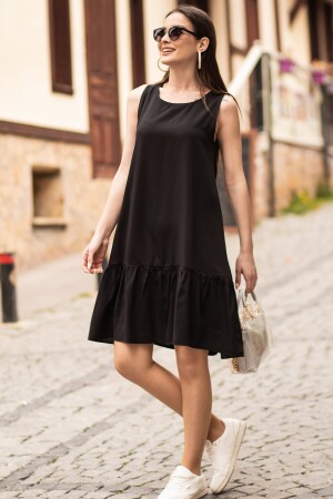Kadın Siyah Kolsuz Eteği Fırfırlı Elbise ARM-18Y001156 - 1