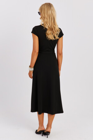 Kadın Siyah Kruvaze Midi Elbise EY2785 - 5