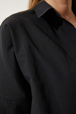 Kadın Siyah Oversize Uzun Basic Gömlek DD00842 - 4