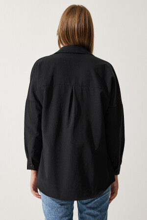 Kadın Siyah Oversize Uzun Basic Gömlek DD00842 - 5
