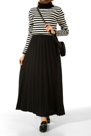 Kadın Siyah Piliseli Uzun Etek Me000134 - - Essah Moda