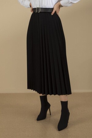 Kadın Siyah Piliseli Uzun Etek - Me000330 - Essah Moda