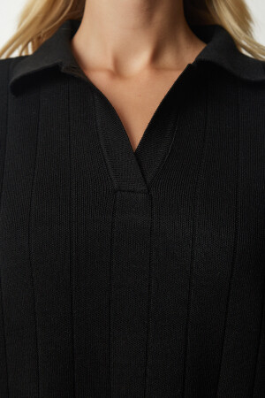 Kadın Siyah Polo Yaka Oversize Triko Elbise YY00178 - 5