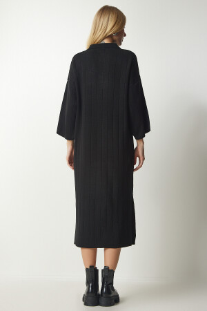 Kadın Siyah Polo Yaka Oversize Triko Elbise YY00178 - 6