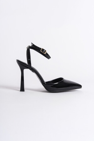 Kadın Siyah Rugan Arkası Bantlı Topuklu Ayakkabı - 6