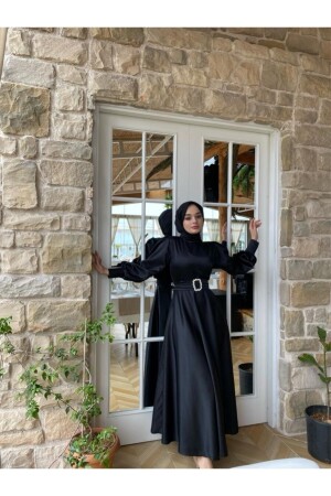 Kadın Siyah Saten Kemerli Bellae Elbise BELLAELVL - LAVENDEL