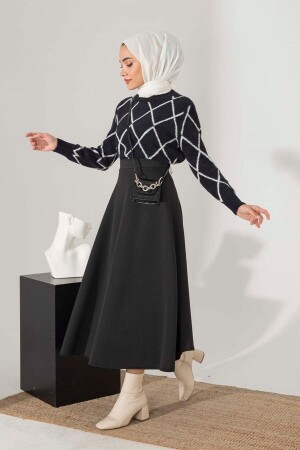 Kadın Siyah Scuba Kumaş Yüksek Bel Kloş Etek - Griland