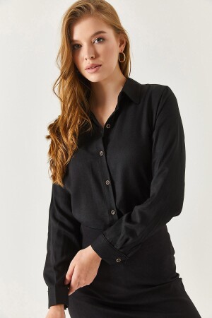 Kadın Siyah Uzun Kollu Düz Gömlek ARM-18Y001176 - 1