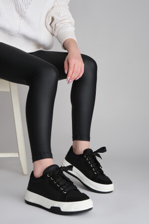 Kadın Sneaker Kalın Taban Bağcıklı Spor Ayakkabı Sifaz Siyah - 2