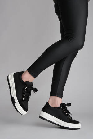 Kadın Sneaker Kalın Taban Bağcıklı Spor Ayakkabı Sifaz Siyah - 4