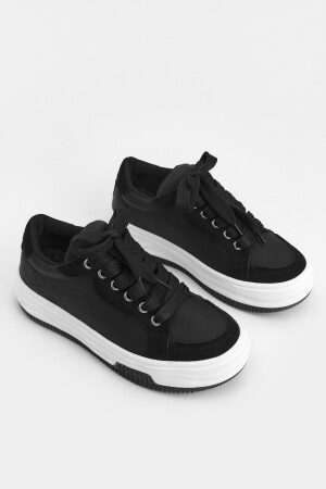 Kadın Sneaker Kalın Taban Bağcıklı Spor Ayakkabı Sifaz Siyah - 5