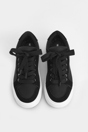Kadın Sneaker Kalın Taban Bağcıklı Spor Ayakkabı Sifaz Siyah - 6