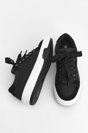 Kadın Sneaker Kalın Taban Bağcıklı Spor Ayakkabı Sifaz Siyah - 7