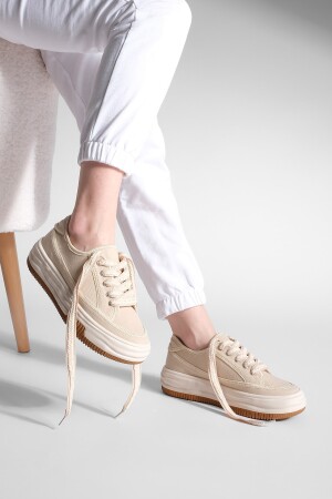 Kadın Sneaker Yüksek Taban Bağcıklı Bez Spor Ayakkabı Kotnel bej - 2