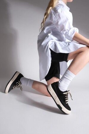 Kadın Sneaker Yüksek Taban Bağcıklı Bez Spor Ayakkabı Kotnel siyah - 2