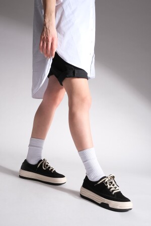 Kadın Sneaker Yüksek Taban Bağcıklı Bez Spor Ayakkabı Kotnel siyah - 4