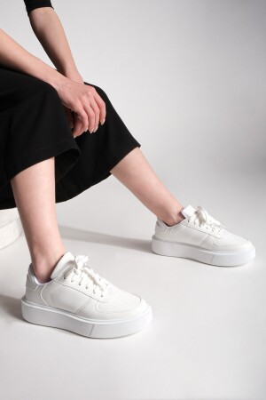 Kadın Sneaker Yüksek Taban Bağcıklı Spor Ayakkabı Azin beyaz - 2