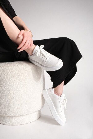 Kadın Sneaker Yüksek Taban Bağcıklı Spor Ayakkabı Azin beyaz - 4