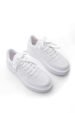 Kadın Sneaker Yüksek Taban Bağcıklı Spor Ayakkabı Azin beyaz - 5