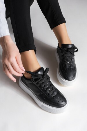 Kadın Sneaker Yüksek Taban Bağcıklı Spor Ayakkabı Azin siyah - 4