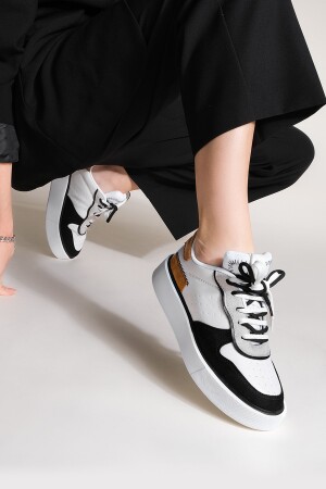 Kadın Sneaker Yüksek Taban Blok Renk Bağcıklı Spor Ayakkabı Pera beyaz - 1