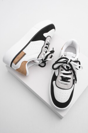 Kadın Sneaker Yüksek Taban Blok Renk Bağcıklı Spor Ayakkabı Pera beyaz - 2
