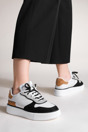 Kadın Sneaker Yüksek Taban Blok Renk Bağcıklı Spor Ayakkabı Pera beyaz - 3