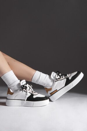 Kadın Sneaker Yüksek Taban Blok Renk Bağcıklı Spor Ayakkabı Pera beyaz - 5