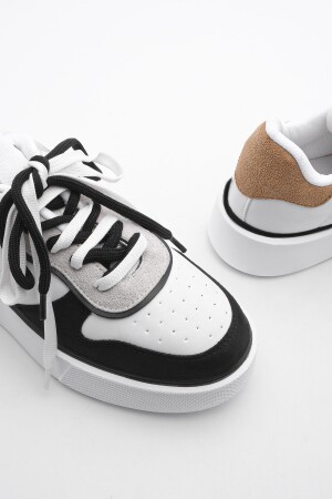 Kadın Sneaker Yüksek Taban Blok Renk Bağcıklı Spor Ayakkabı Pera beyaz - 6