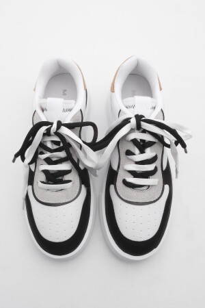 Kadın Sneaker Yüksek Taban Blok Renk Bağcıklı Spor Ayakkabı Pera beyaz - 8