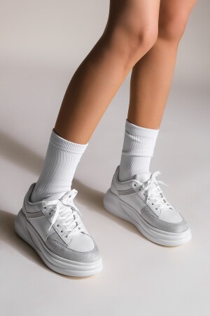 Kadın Sneaker Yüksek Taban Spor Ayakkabı Bağcıklı Balbasi beyaz - 4