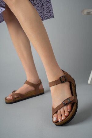 Kadın Taba Mat Çift Toka Sandalet - 2