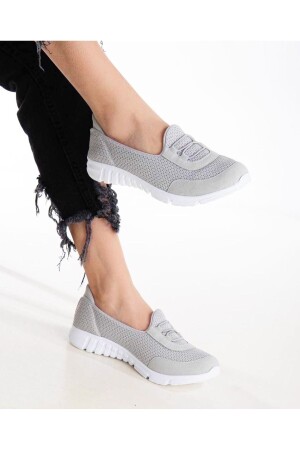 Kadın Taş Gri Beyaz Bağcıksız Rahat Hafif Memory Kalın Taban Yürüyüş Anne Günlük Bez Spor Ayakkabı - 1