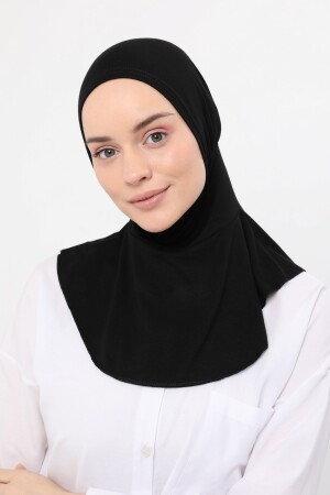 Kadın Tesettür Pratik Boyunluklu Hijab - Sporcu Bone - Siyah - 2