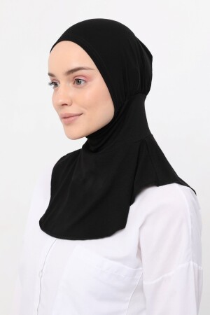 Kadın Tesettür Pratik Boyunluklu Hijab - Sporcu Bone - Siyah - 3