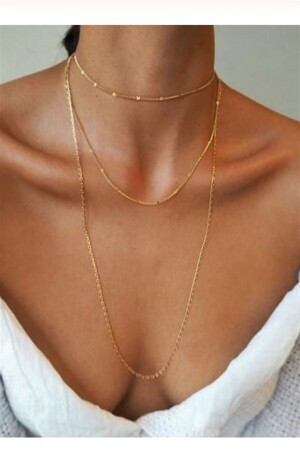 Kadın Üçlü Şeri Zincir Kolye Gold Kaplama Katmanlı Kolye Choker Uzun Çoklu Kolye - 1