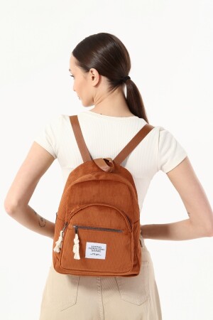 Kadın Yeni Sezon Konfor Modeli Kadife Fitilli Iki Bölmeli Ön Cepli Okul Spor Seyahat Sırt Çantası Tarzımsüper Uygun Ucuz Genç Backpack - 5