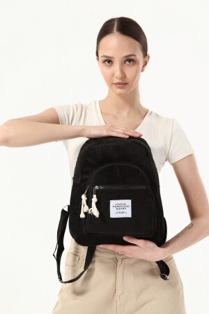 Kadın Yeni Sezon Konfor Modeli Kadife Fitilli Iki Bölmeli Ön Cepli Okul Spor Seyahat Sırt Çantası Tarzımsüper Uygun Ucuz Genç Backpack - 2
