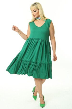 Kadın Yeşil Büyük Beden Katlı Elbise - 1