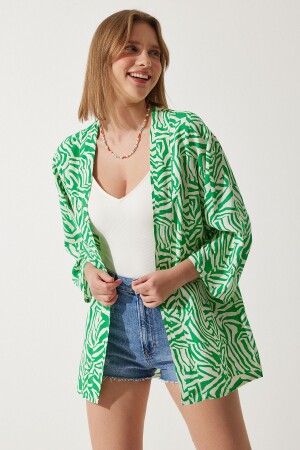 Kadın Yeşil Kemik Desenli Viskon Kimono EN00615 - Happiness İstanbul
