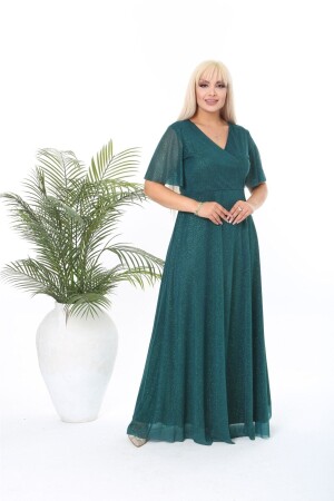 Kadın Yeşil Uzun Degaje Yaka Büyük Beden Abiye Elbise - 1