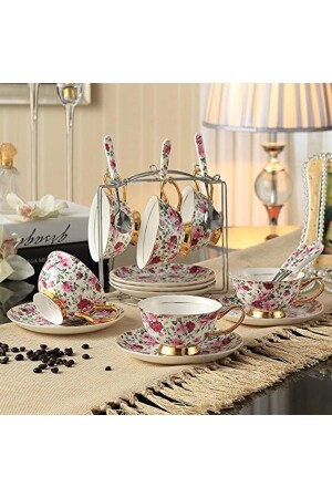 Kaffee-Tee-Set aus Porzellan – Premium Bone China Porezllan 19-teiliges Kaffeeservice - 1