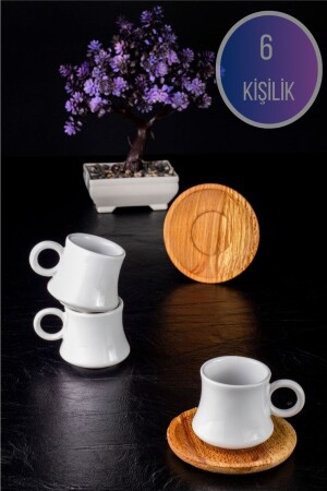 Kaffeeservice für 6 Personen mit Holzteller, Bambustassenset, Ceramiccup KF0401 - 2