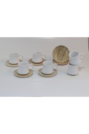 Kaffeeservice für 6 Personen mit Holzteller, Bambustassenset, Ceramiccup KF0401 - 5