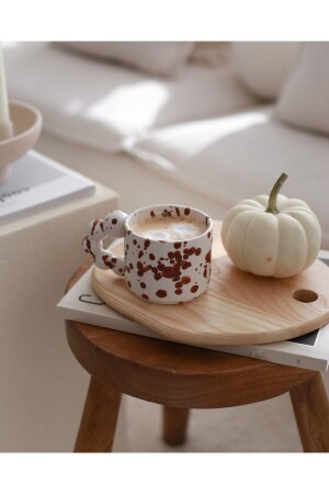 Kaffeetasse mit gesprenkelten Perlen und Henkel, braun gesprenkelte Perlen - 3